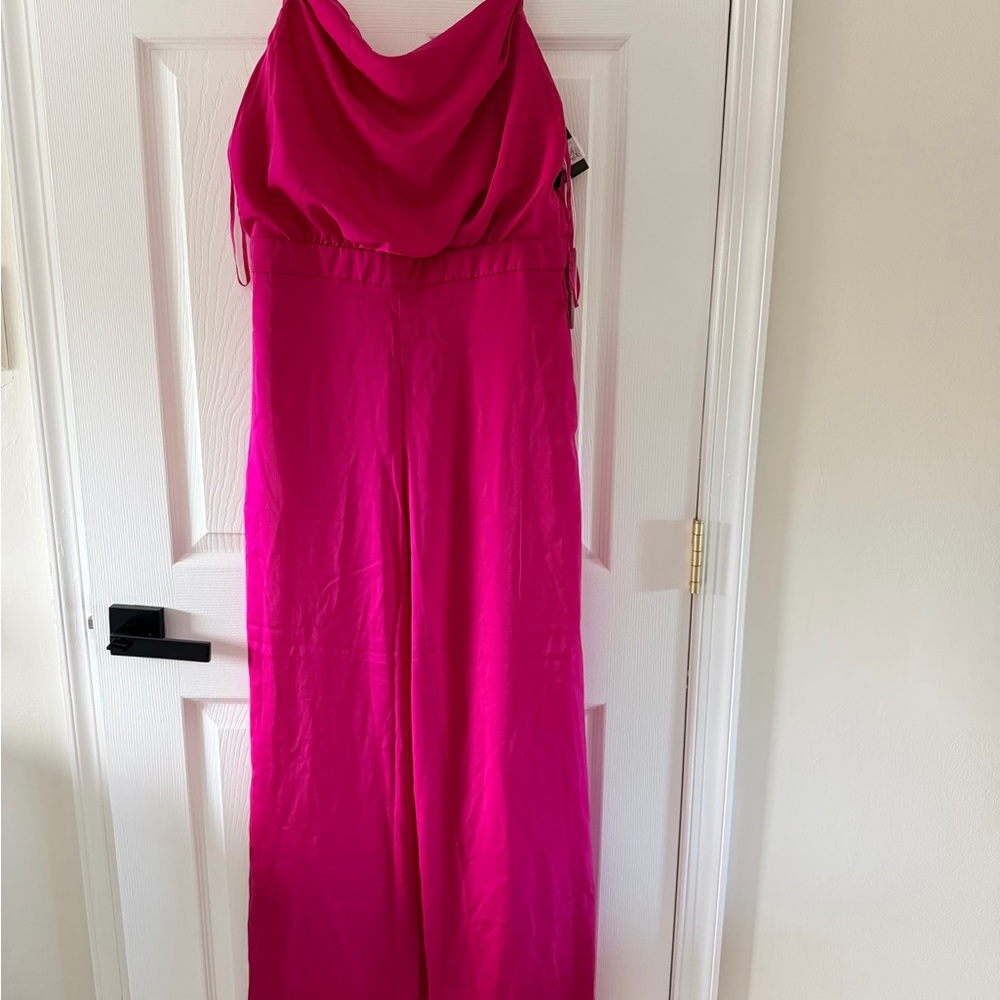 Cowl Neck Satin Pink Jumpsuit